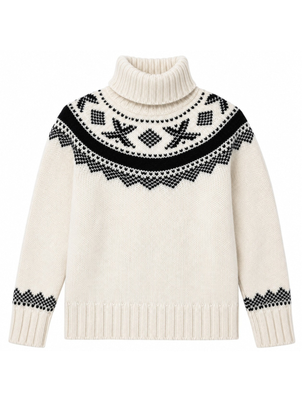 GAP Cream Turtleneck Sweater with Black Fair Isle Yoke